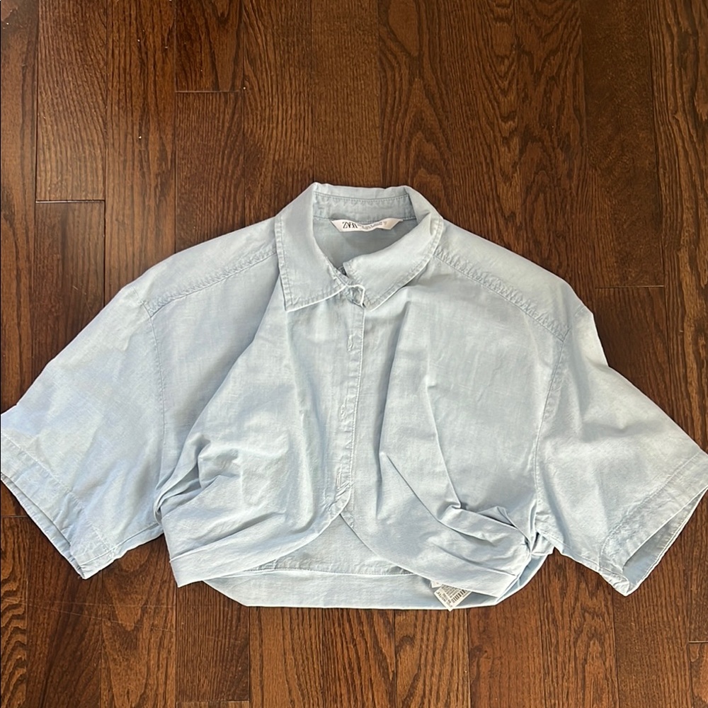 Zara Blue Cropped Shirt